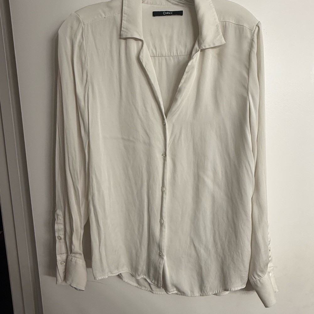 Quince Washable Stretch Silk Notch Collar Blouse Size: M IVORY